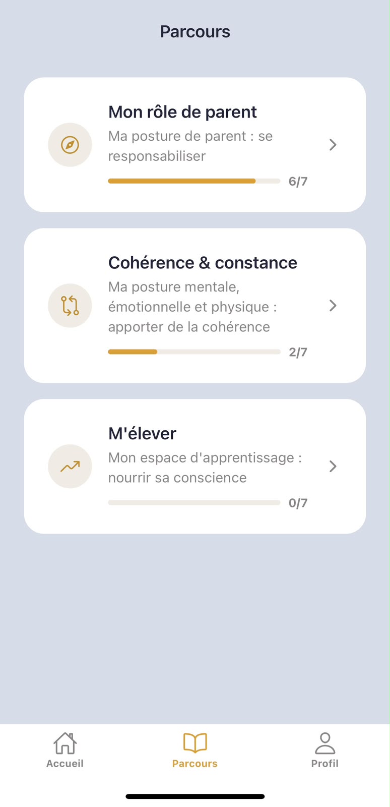 Les trois parcours avec progression